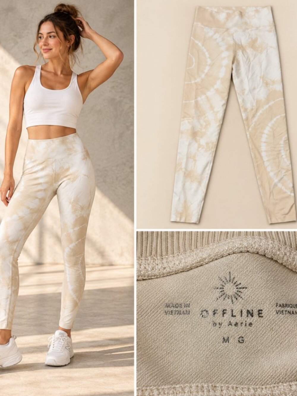 OFFLINE by Aerie Beige Ivory Tie Dye High Waisted Leggings Size M